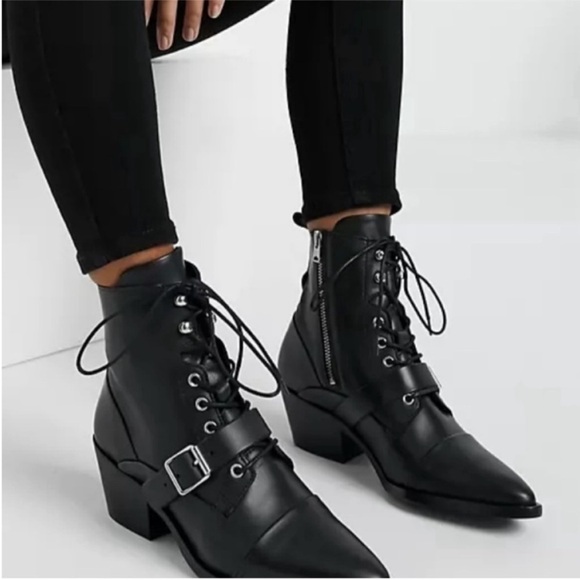 NEW All Saints Leather Katy Booties Black 7 - Picture 2 of 16